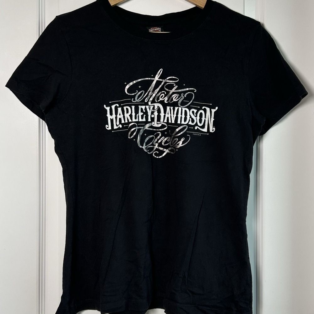 Harley-Davidson Wild Fire Villa Park IL 100% Cotton Black Graphic Print Baby Tee